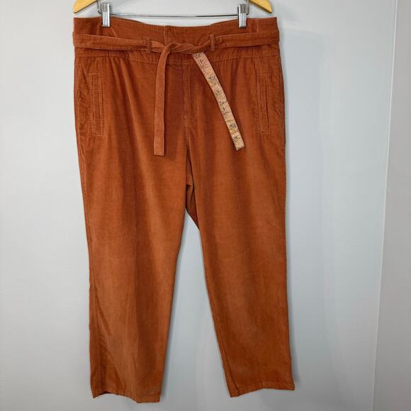 Sundance Emily Softest Corduroy Crop Pants Tie Coral Casual Relax Sz 16 - Picture 2 of 12